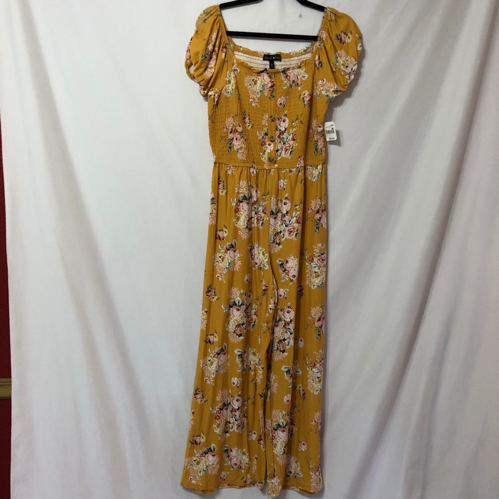 Derek Heart Yellow Floral Smocked Jumpsuit